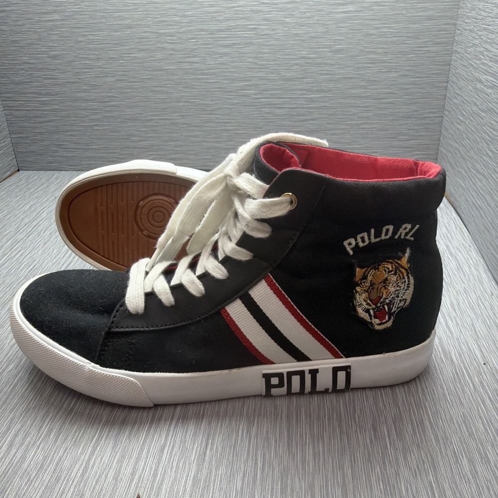 Polo Ralph Lauren High Top Sneakers Boys‎ Size 5 Tiger Stripe Black Shoes